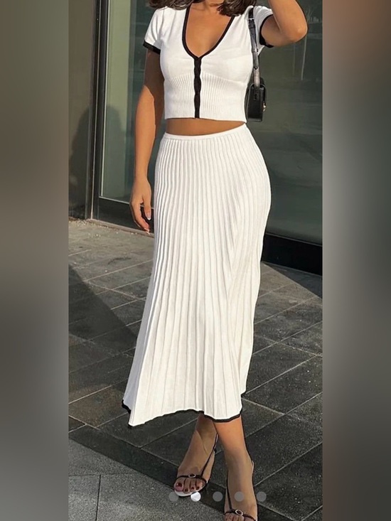 Commense Dresses & Skirts - Commense Black and White Two-Tone Sweater Skirt and Sweater Top Set